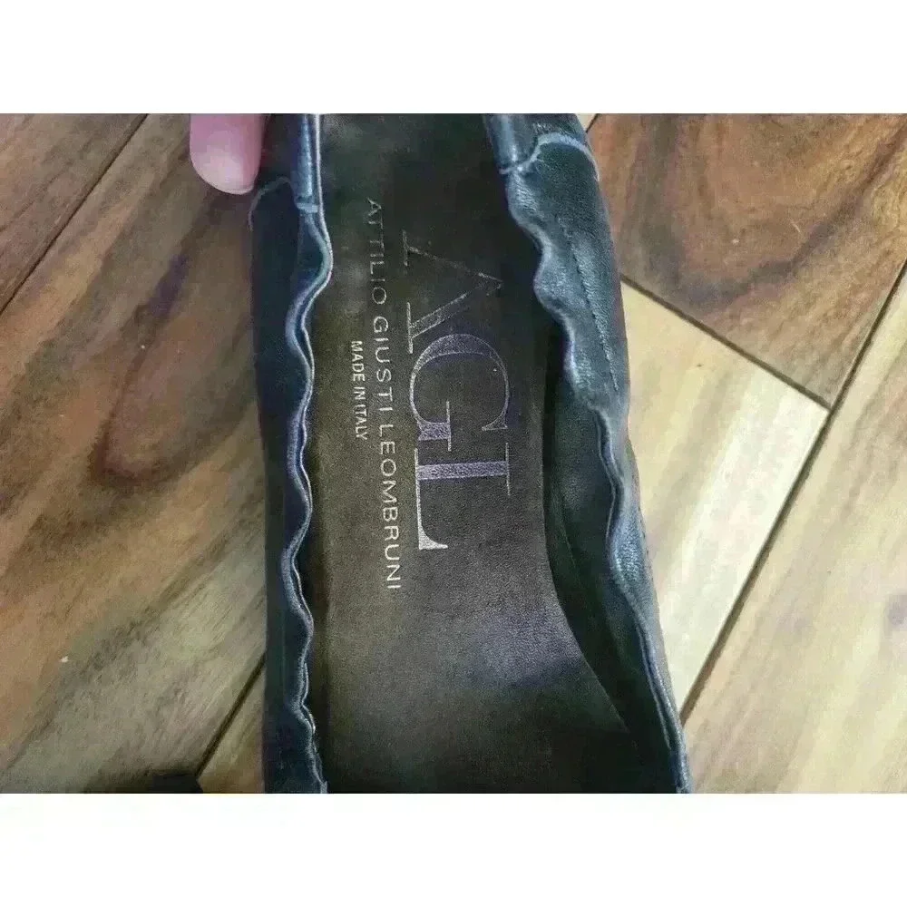 AGL Italy Attilio Giusti Leombruni Black Cap Toe Ballet Flat Leather 37‎ 1/2